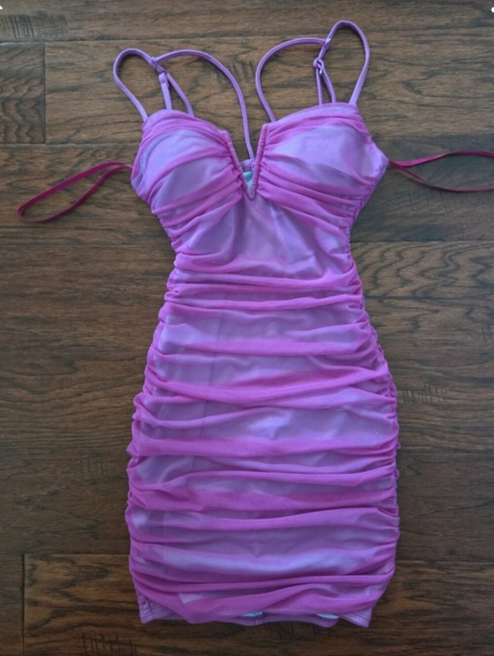 City Studio Dress Purple gathered mesh over lighter purple XS EUC